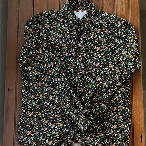 Denim & Flower Black Casual Floral Button Down Shirt